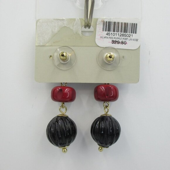 Chico's Red and Purple Linear Textured Drop Earrings NWT - Picture 5 of 5